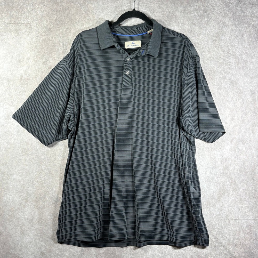 Tommy Bahama Polo Shirt Mens Size‎ XL Gray Striped Short Sleeve Casual Outdoor
